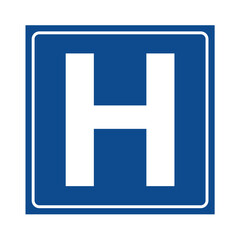 Hospital blue sign on a white background