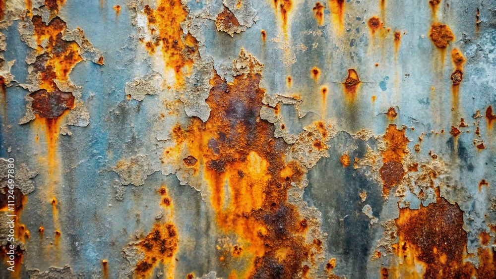 Poster aerial view of weathered gray metal surface with unique textures and patterns, perfect for abstract 