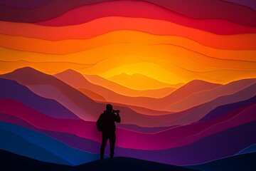 Sunset Mountain Illustration: Layered Paper Art