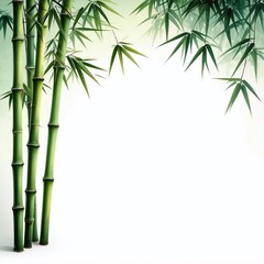 Green bamboo stems on white background. Illustration with space for text. For design of projects on the theme of nature, ecology, rest and relaxation - generative AI
