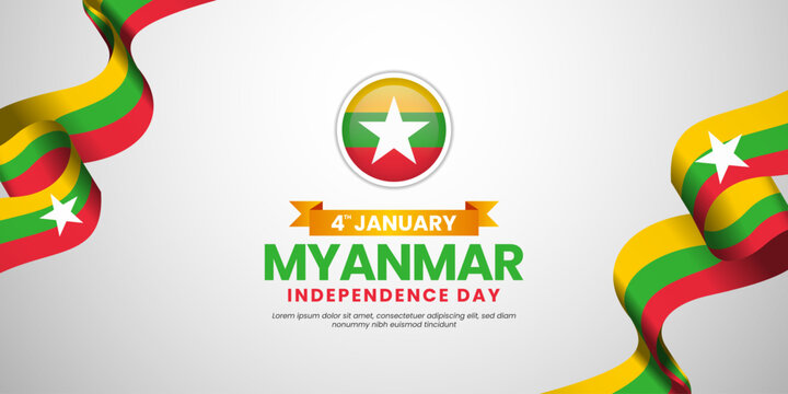 Myanmar independence day Waving RIbbon Flag design - Powered by Adobe