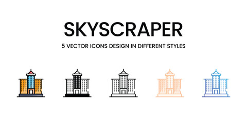 Skyscraper icons set in different style vector stock illustration