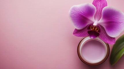 Fototapeta premium Elegant Orchid and Cream on Pink Background