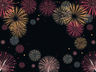 Fototapeta premium Firework vector background isolated set in various colors and shapes for festive designs, isolated