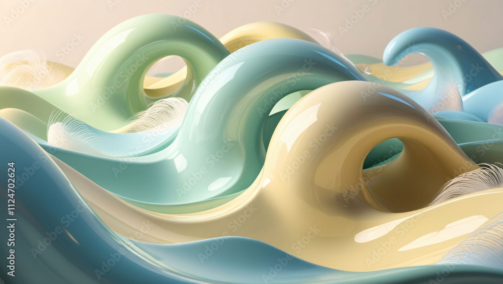 Poster digital abstract waves in pastel colors create a mesmerizing flow and texture resembling ocean curre