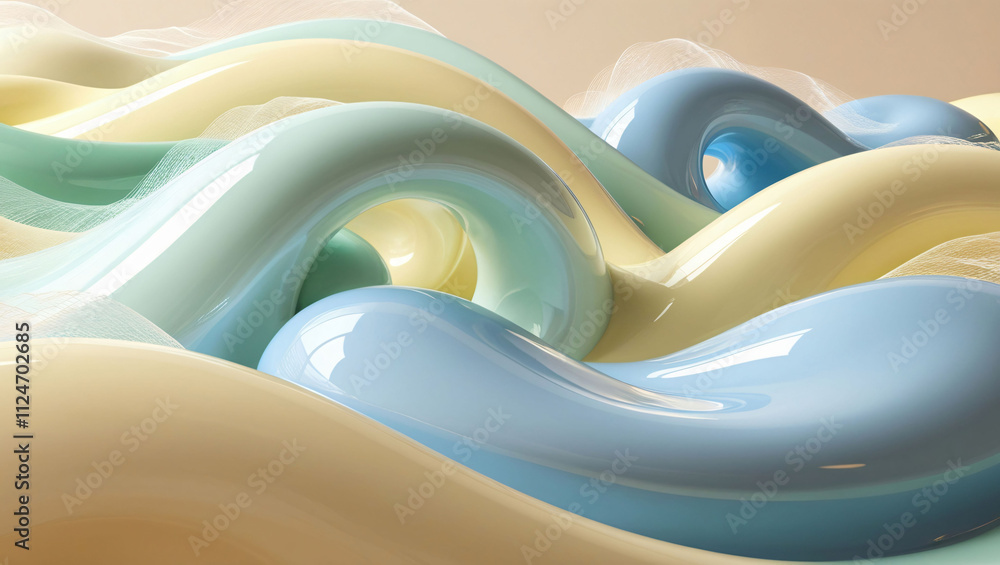 Poster digital abstract waves in pastel colors create a mesmerizing flow and texture resembling ocean curre