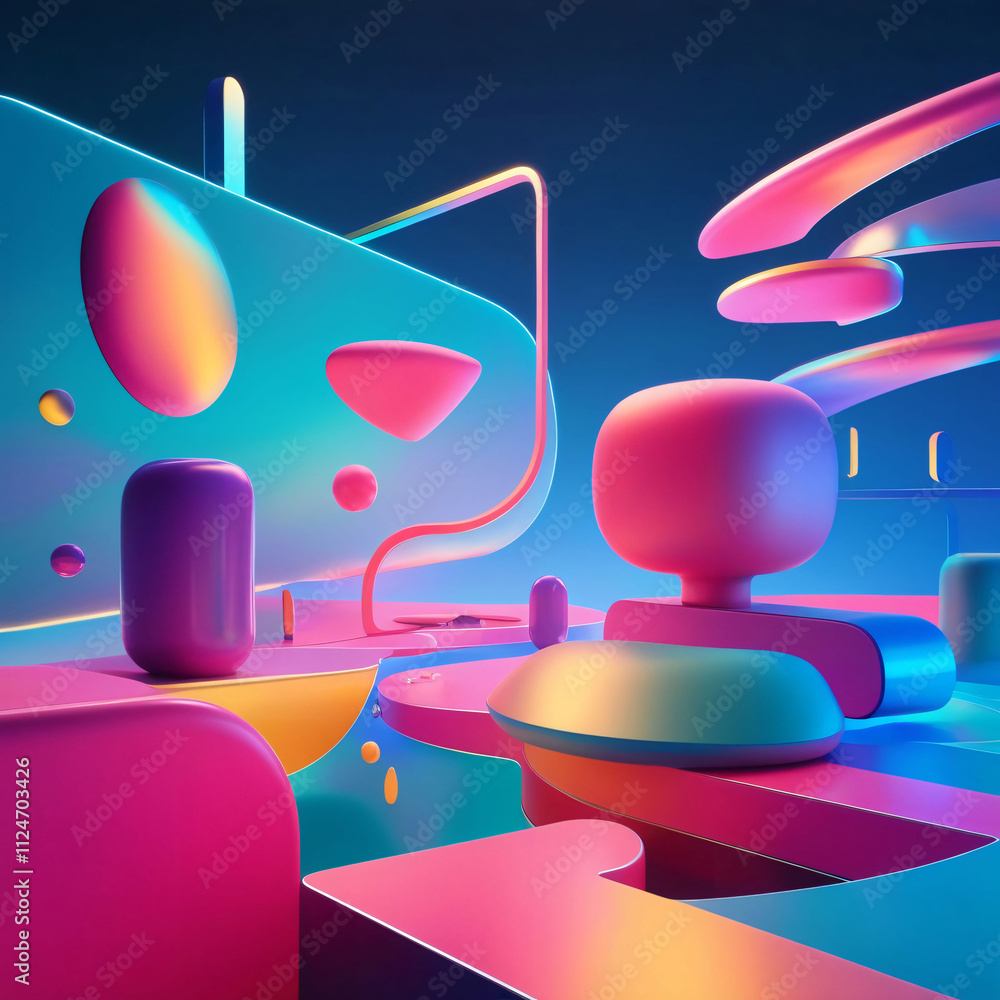 Poster abstract geometric shapes and vibrant colors create a dynamic composition in a digital art piece sho