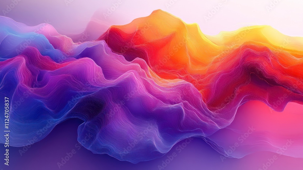 Poster abstract waves of color in vibrant hues create a dynamic landscape.