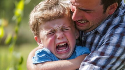 Emotional Moment Between Parent and Crying Child