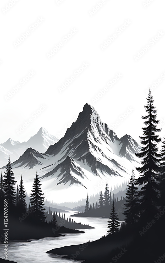 Poster y mountain landscape background design with a black and white vector illustration suitable for vario