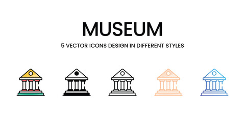 Museum icons set in different style vector stock illustration
