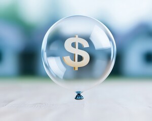 Humorous depiction of a housing bubble with a dollar sign in a transparent sphere