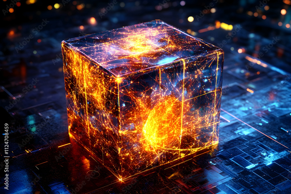 Poster glowing cube 3d abstract background