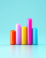 Modern 3d bar graph design colorful digital art in a minimalist abstract viewpoint