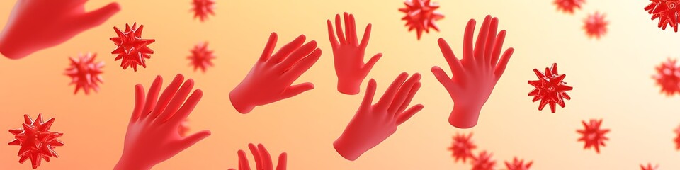 Obraz premium Bright red emoji hands forming star shapes on a soft gradient of amber and peach ,