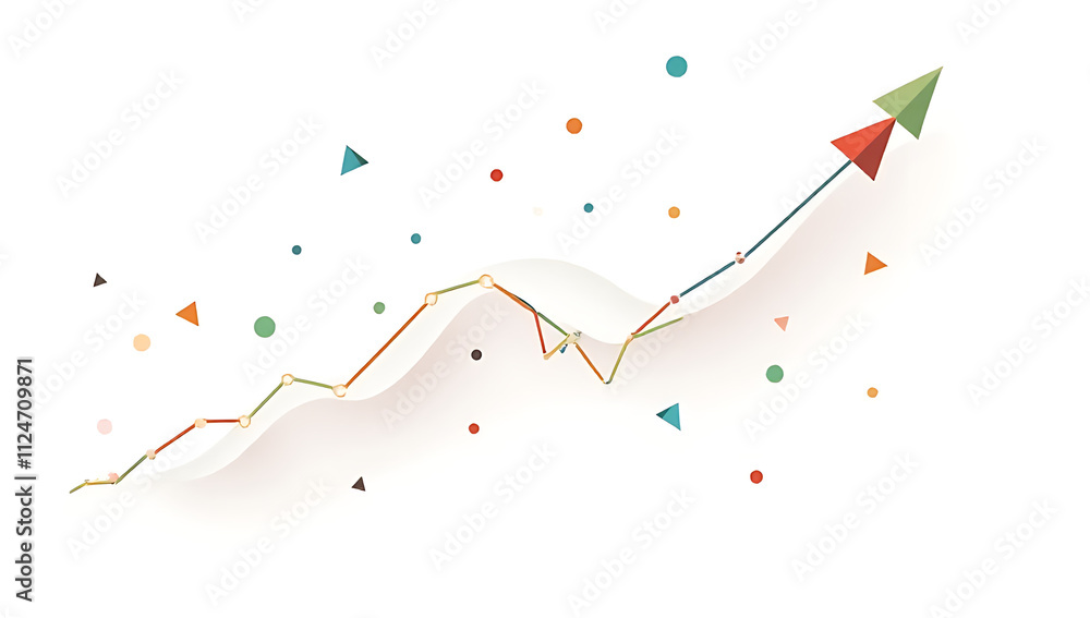 Poster Vector graphic of an economic chart with colorful diagrams illustrating stock market trends against a clean white abstract business background._00001_