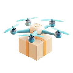 Cartoon Style 3D Drone Delivering Package Isolated on Clean White Background