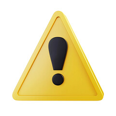 Cartoon Style 3D Yellow Triangle Warning Symbol with Black Exclamation Mark