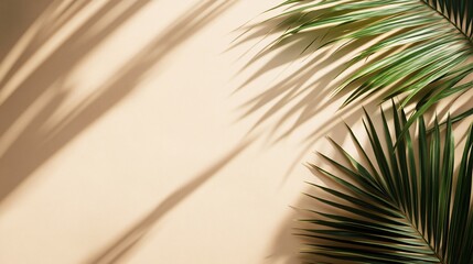 Palm Leaves Cast Shadows On Beige Background