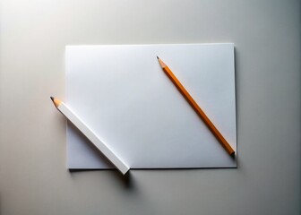 A Minimalist Scene Featuring a Crisp White Sheet of Paper and a Pencil, Perfectly Placed for Creative Inspiration and Thoughtful Writing in a Tranquil Environment