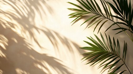 Obraz premium Palm leaves cast shadows on a beige wall