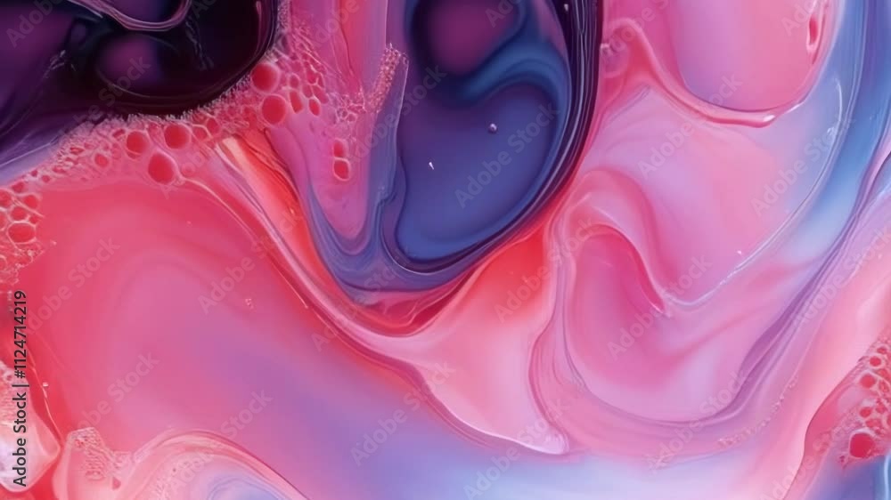 Aufkleber An abstract-style digital animation in which pink, blue and red hues smoothly form undulating patterns. Multiple layers and bubbles enhance the sense of depth and add dynamism to the composition