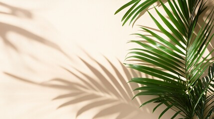 Obraz premium Palm Leaves Cast Shadows On Beige Wall