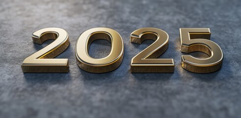 Gold text "2025" on a gray background, minimalist style