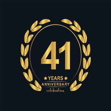41th Years Anniversary celebration. Vector Template festive illustration Golden Color,. Birthday or wedding party event decoration.
