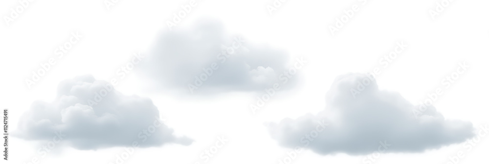 Poster realistic weather effects are rendered with smooth clouds against a clean white background in 3d ill