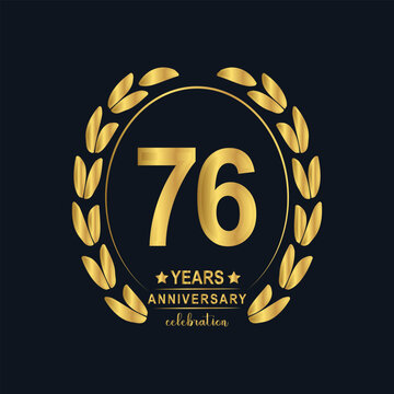 76th Years Anniversary celebration. Vector Template festive illustration Golden Color,. Birthday or wedding party event decoration.