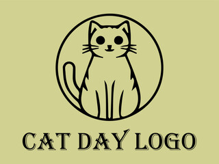 Black cat with Cat Day lettering, sitting among  on a black background. Suitable for Cat Day designs and petthemed content