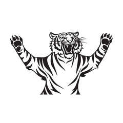 This image showcases a fierce tiger in a dynamic pose, with its arms raised and claws extended.