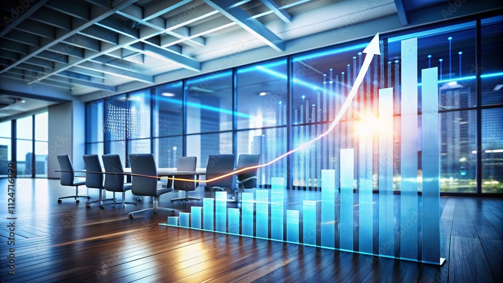 Poster animated bar chart illustrating business progression with ascending bars and floating pointer, ideal