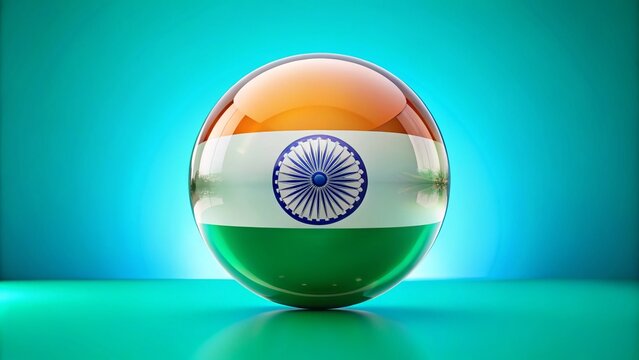 Animated Indian Flag on a 3D Rotating Sphere with a Turquoise Background for Independence Day and Republic Day Celebrations in Vibrant Fashion Photography Style