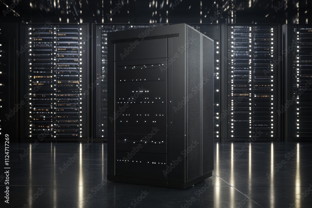 Aufkleber data server rack illuminated in a modern data center with glowing lights at night