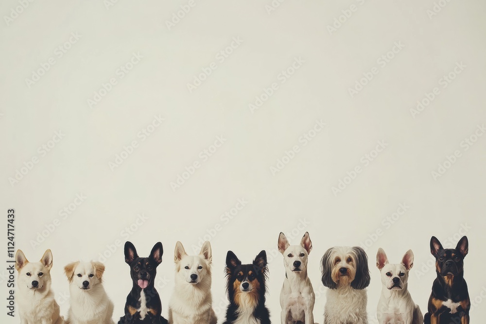 Fototapete a group of dogs from various breeds and sizes sit side by side, enjoying each other's company in a c