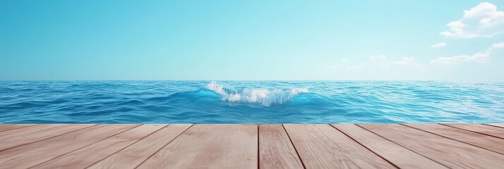 Obraz premium Dramatic view of a large wave crashing against the shoreline under bright blue sky