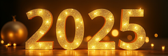 Luxurious gold glitter numbers shine brightly in a beautiful holiday design for celebrating happy new year 2025._00001_
