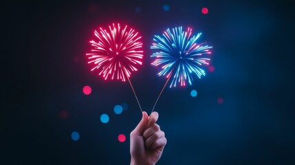 red and blue fireworks on the blue background