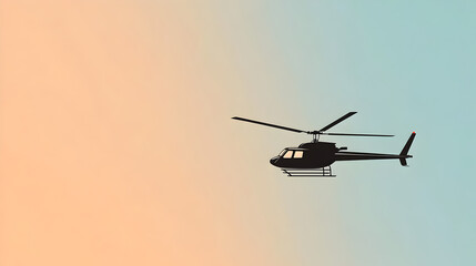 Fototapeta premium A minimalist vector of a helicopter hovering in the sky, with simple lines and no details. Simple helicopter illustration.