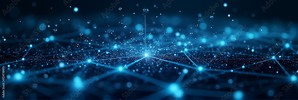 Poster ital data is accessed through digital cyberspace with particles and network connections enabling adv