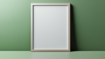 Blank frame mock up on a minimalist green backdrop for creative display ideas