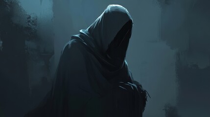 Mysterious Hooded Figure in Dark Shaded Background