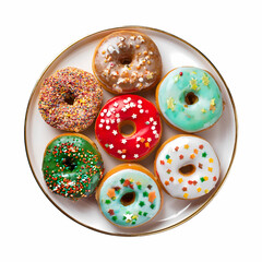Fototapeta premium Colorful Glazed Donuts Assorted Sweet Treats on Plate Festive Bakery Delicious Dessert 