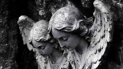 Kleiner Trauerengel auf dem Friedhof，angel stone carving, sculpture, angel with wings