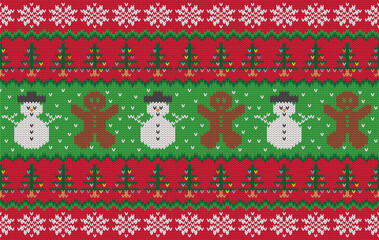 Knitted pattern seamless fabric Christmas snowman. traditional knitted pattern vector winter style. Designed for background ,wallpaper ,carpet ,clothing ,knitted pattern ,fabric ,embroidery ,textile