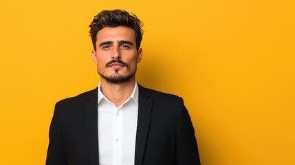 Professional portrait of marketing manager against a vibrant yellow background