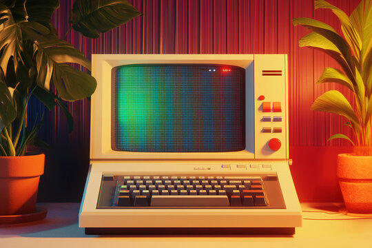 A vintage computer adorned with a classic keyboard