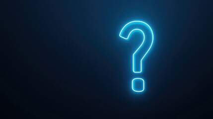 Naklejka premium Neon question mark glowing softly in dark blue background at night